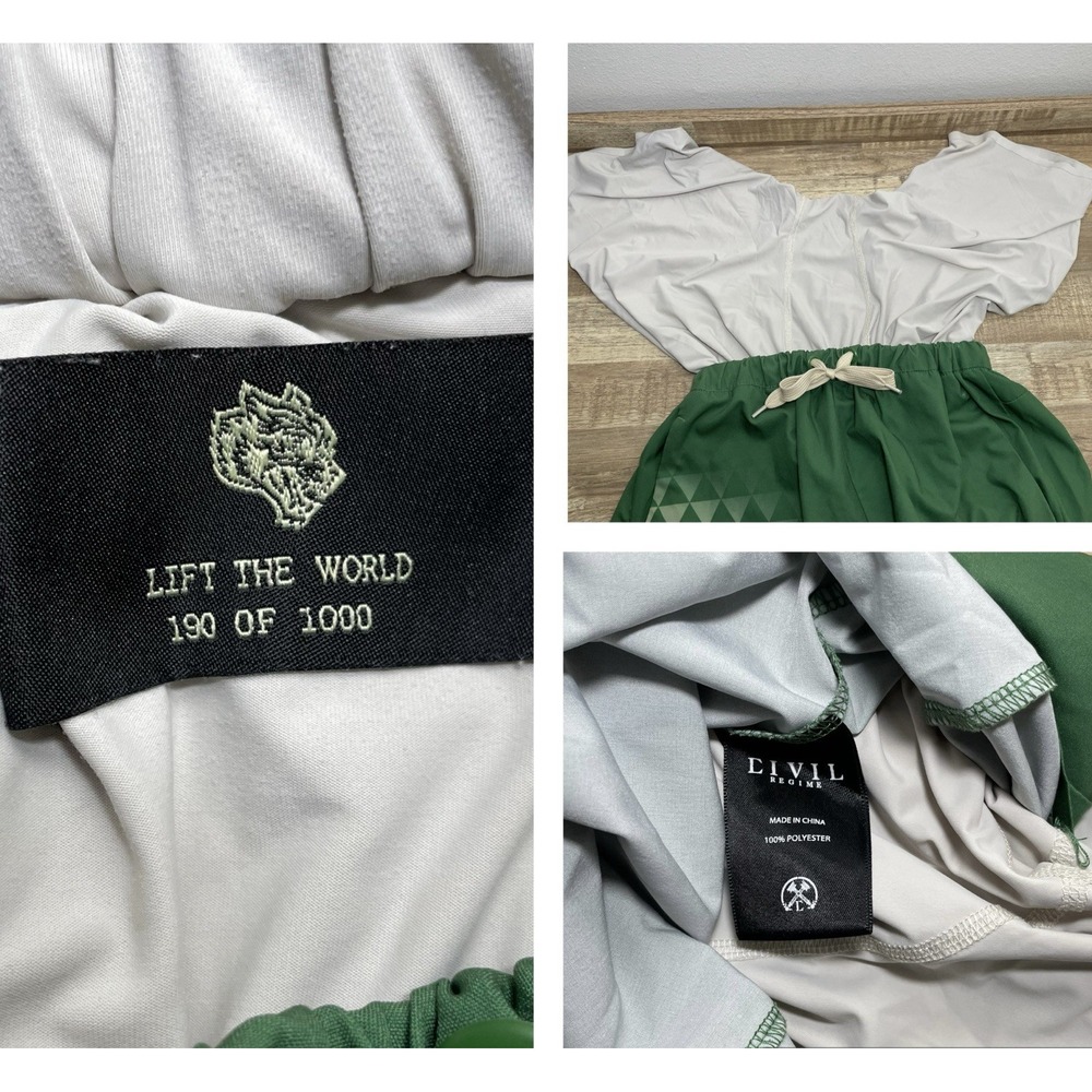 Civil Regime Drawstring Compression Lined Shorts Men Small Green Wolf Print 6"‎